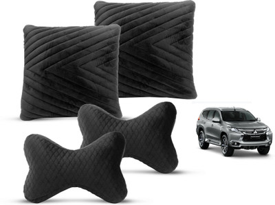 MOCKHE Black Velvet Car Pillow Cushion for Mitsubishi(Rectangular, Pack of 4)