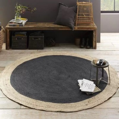 TheRugsDesign Beige, Black Jute Area Rug(3 ft,  X 3 ft, Circle)