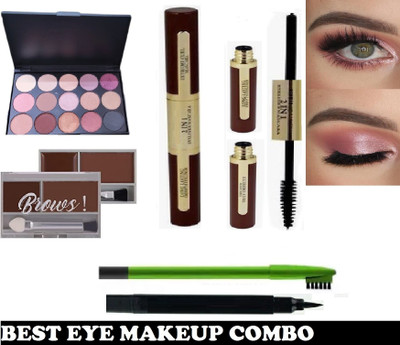 GFSU Smudge Proof Essential Makeup Matte & Shimmer High Pigmented Blendable Eyeshadow Palette 2 IN 1 EYELINER MASCARA(5 Items in the set)