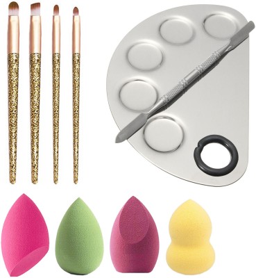 MGP FASHION Makeup Mixing Palette Stainless Steel Cosmetic Makeup Plate Spatula Foundation Brush Sponge /Nail Art Mixing Tool(9 Items in the set)