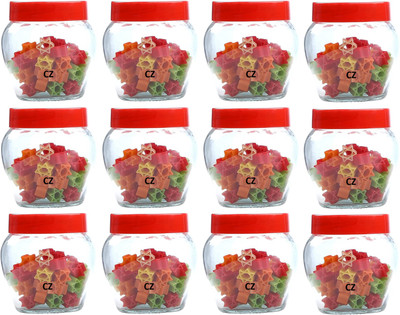 TINSUHG Glass Grocery Container  - 400 ml(Pack of 12, Red)