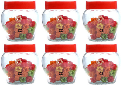 Adhunyk Glass Grocery Container  - 400 ml(Pack of 6, Red)