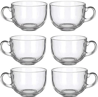 Beadart (Pack of 6) Tea and Coffee Glass Set of 6 with Handle - Microwave Safe,Coffee Mug (190 ml) Glass Set Water/Juice Glass(190 ml, Glass, Clear)