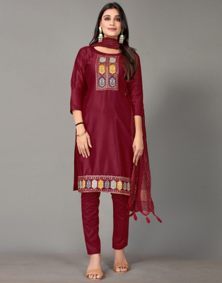 Samah Satin Embroidered Salwar Suit Material