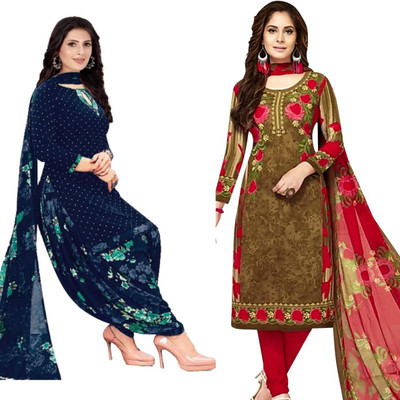 YASHIKA Crepe Floral Print Kurta & Patiyala Material