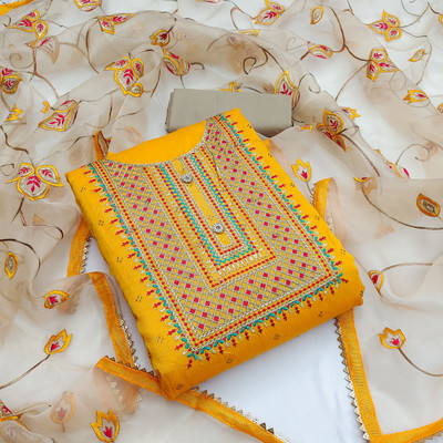 Shadow & Saining Chanderi Self Design Salwar Suit Material