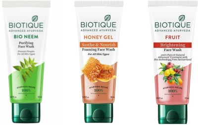 BIOTIQUE FRESH NEEM , HONEY GEL , FRUIT BRIGHTENING 50 ML EACH (PACK OF 3) Face Wash(150 ml)