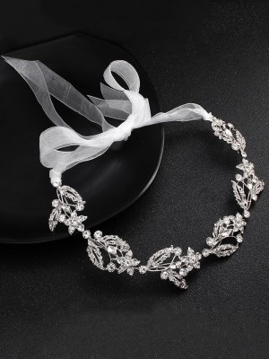 YELLOW CHIMES Silver-Plated & White Crystal-Studded Designer Head Chain for Women & Girls Hair Accessory Set(Silver)