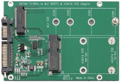 microware 2 in 1 Converter Adapter, 7+15pin to M.2 (NGFF) SATA & mSATA SSD Adapter 2.5 inch SSD Adapter(For M.2 (NGFF) SSD, mSATA SSD, Green)