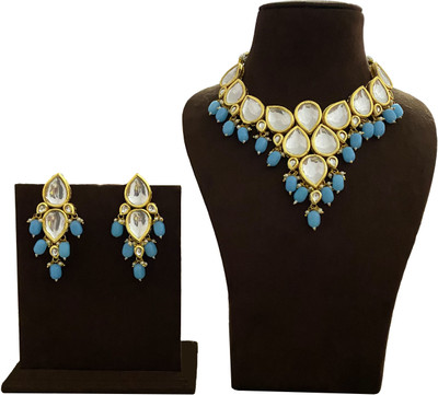 NUHA TRADERS Metal, Glass, Alloy Gold-plated Blue Jewellery Set(Pack of 1)