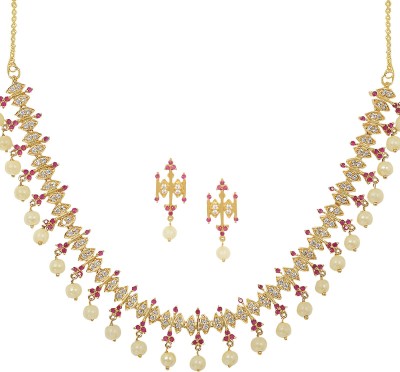 SPARGZ Brass Gold-plated Pink Jewellery Set(Pack of 1)