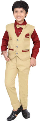 Kidzarea Boys Festive & Party Blazer, Shirt and Trouser Set(Beige Pack of 1)