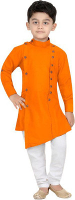 Ruyam Boys Festive & Party Kurta and Pyjama Set(Orange Pack of 1)