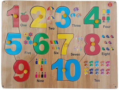 FireFlies Wooden 0-10 Number Puzzle With Nob for kids(Brown)