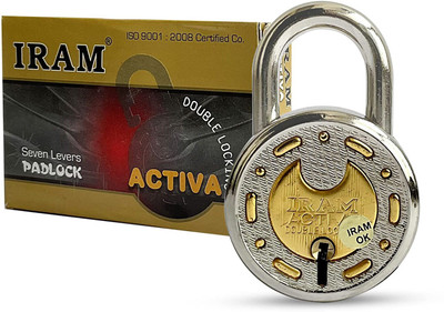 Caneuf 65MM Double Locking 7 Lever Iram Activa Gold Finished Padlock(Gold)
