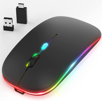 RETRACK Rechargeable Wireless Silent Colorful LED Mice Ergonomic Wireless Ambidextrous Optical Mouse(2.4GHz Wireless, Black)