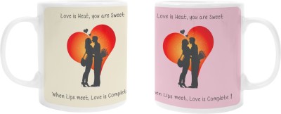 INDICRAFTS Love is heat, you are sweet. Ceramic Coffee Mug(330 ml, Pack of 2)