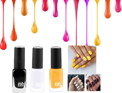 ADJD Nail Paint Combo Yellow & white,black yellow, white, black(Pack of 3)