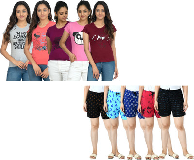 KAVYA Women Printed Multicolor Top & Shorts Set
