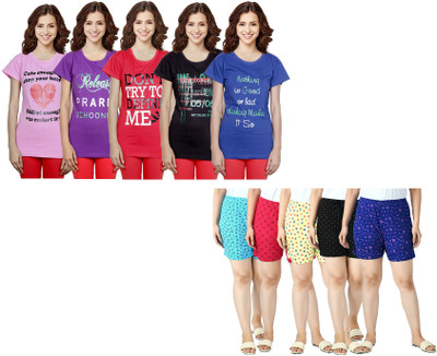 IndiWeaves Women Printed Multicolor Top & Shorts Set