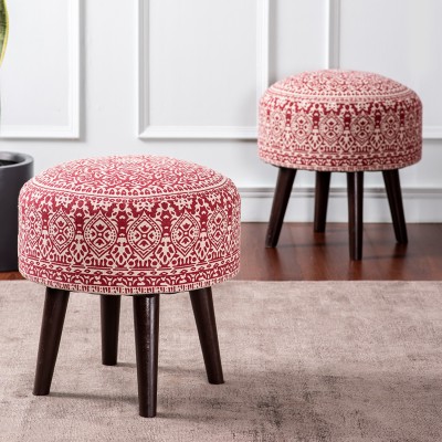 nestroots Solid Wood Standard Ottoman(Finish Color - Red, Pre Assembled)