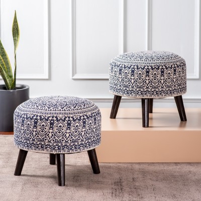 nestroots Solid Wood Standard Ottoman(Finish Color - BLUE, Pre Assembled)