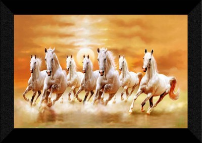 SNDArt Vastu 7 Running Horses Painting For Home Decor Digital Reprint 11 inch x 14 inch Painting(With Frame)
