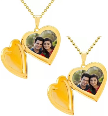 Utkarsh Set Of 2 Pcs Golden Heart Love Openable Mini Photo Momento/Memory Locket Pendant Stainless Steel Pendant Set