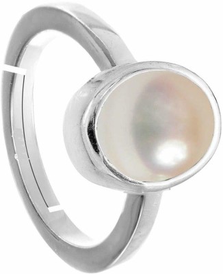EVERYTHING GEMS 7.25 Ratti 6.65 Carat Natural Pearl Gemstone Original Certified Moti Ring Brass Pearl Silver Plated Ring