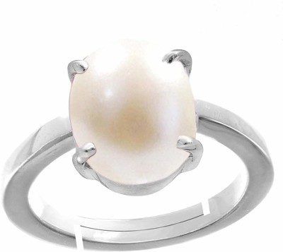 TODANI JEMS White 9.25 Ratti Panchdhatu Natural Pearl/Moti Gemstone Ring for Men and Women Metal Pearl Silver Plated Ring