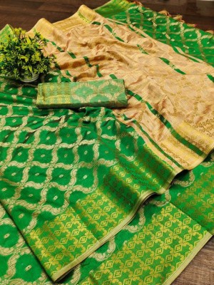 Classy Foriever Woven Daily Wear Silk Blend Saree(Green)