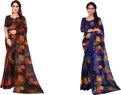 Samai Geometric Print Daily Wear Georgette Saree(Pack of 2, Grey)