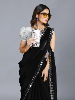 Laddu creation Self Design, Embellished Bollywood Georgette, Silk Blend Saree(Black)