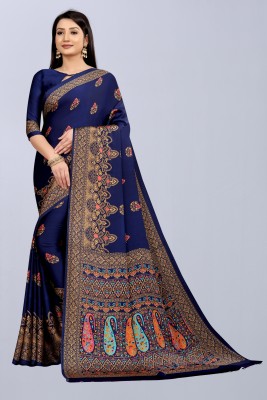 Puretouch Printed Bollywood Crepe Saree(Multicolor, Dark Blue)