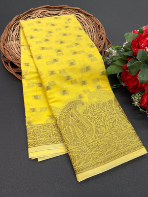 Gold Art Fashion Woven Banarasi Cotton Silk Saree(Yellow)