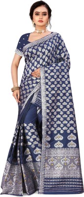 Skiran's Woven Mekhela Chador Silk Blend Saree(Dark Blue)