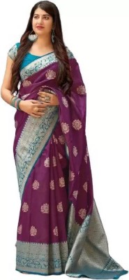 Swassy Fab Woven Banarasi Jacquard, Cotton Silk Saree(Magenta)