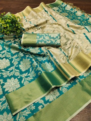 Ruhabs Woven Banarasi Silk Blend Saree(Green)