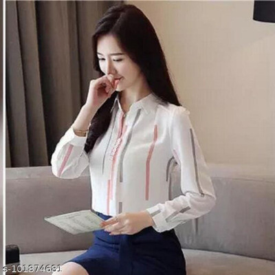 Dynestik Women Printed Casual White Shirt