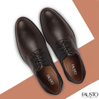 FAUSTO Formal Office Meetings Classy Trending Outdoor Welted Lace Up Shoes Oxford For Men(Brown)