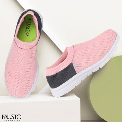 FAUSTO Sports Outdoor Outfit Long Comfort Lightweight Gym Training Yoga Slip On Walking Shoes For Women(Pink, Black)