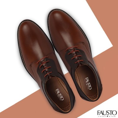 FAUSTO Formal Office Meetings Classy Trending Outdoor Welted Lace Up Shoes Oxford For Men(Tan)