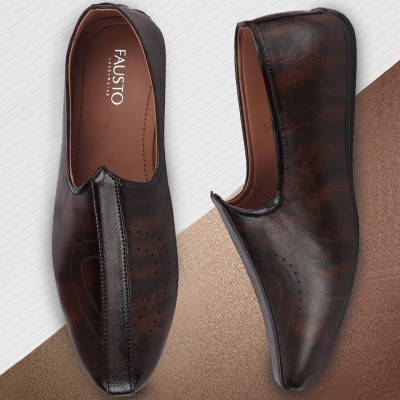 FAUSTO Fashion Style Slip On Mojaris For Men(Brown)