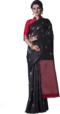 GREEN PEARS Woven Banarasi Jacquard Saree(Black)
