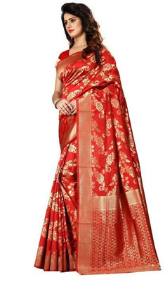 Sati Savitri Saree Woven Banarasi Silk Blend Saree(Red)