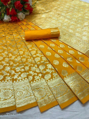 Amrut Collection Woven Kanjivaram Silk Blend Saree(Yellow)