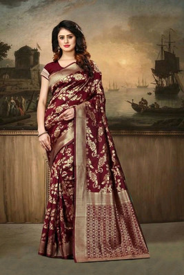 Amrut Collection Woven Banarasi Silk Blend Saree(Maroon)