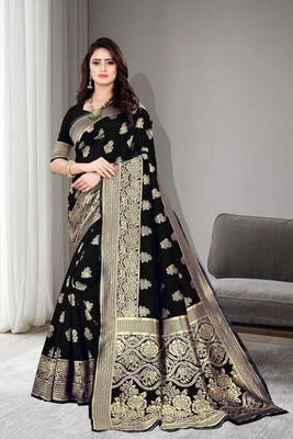 RADHEPRIYA Embroidered Banarasi Pure Silk Saree(Black)