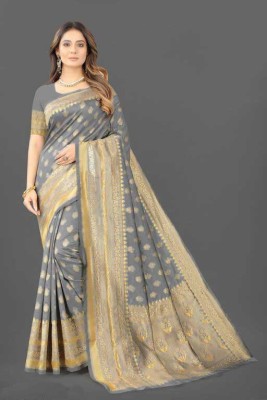 Lotshot Bazar Woven Banarasi Silk Blend Saree(Grey)