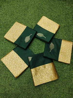Amrut Collection Woven Banarasi Silk Blend Saree(Dark Green)